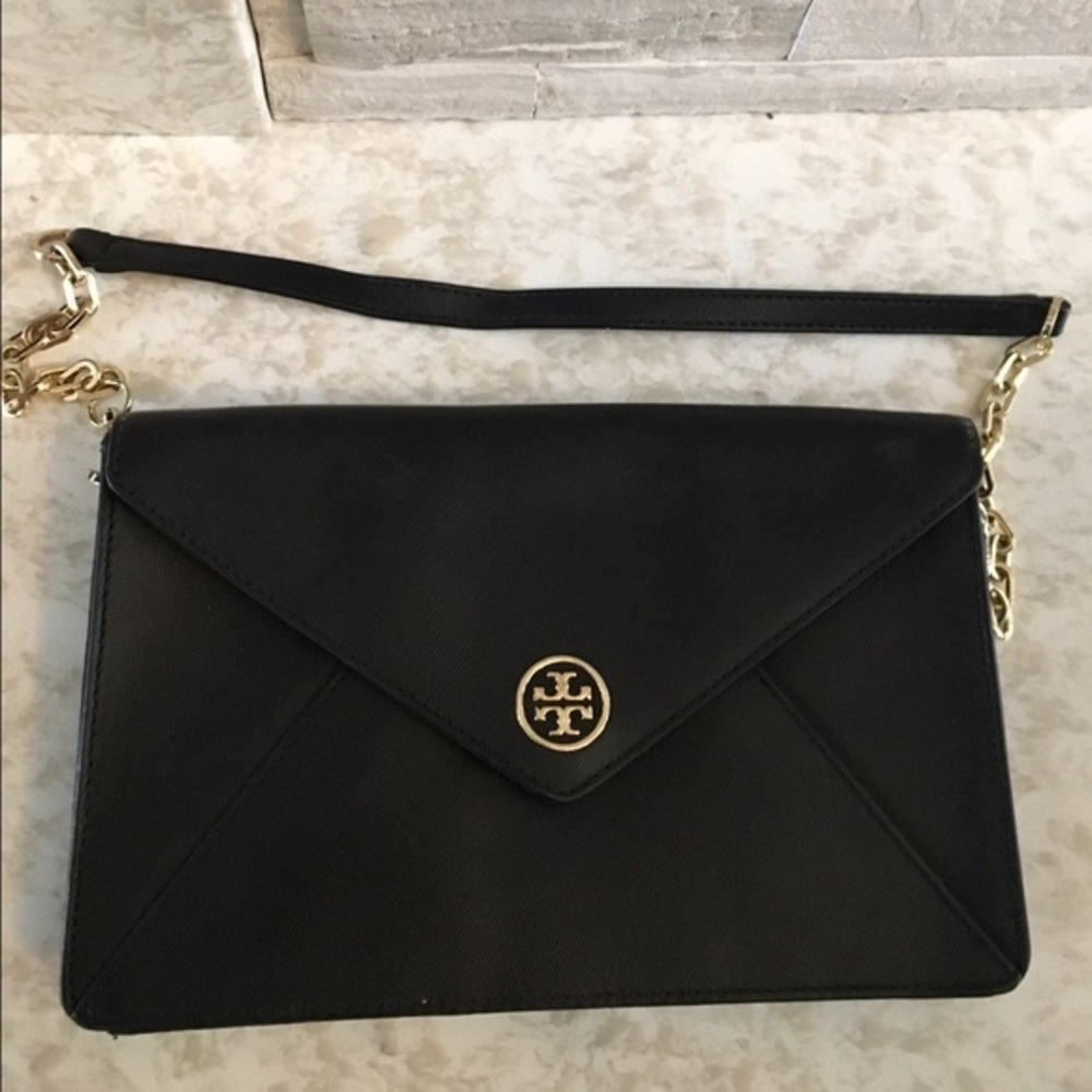 Like new black leather Tory Burch Envelope clutch
